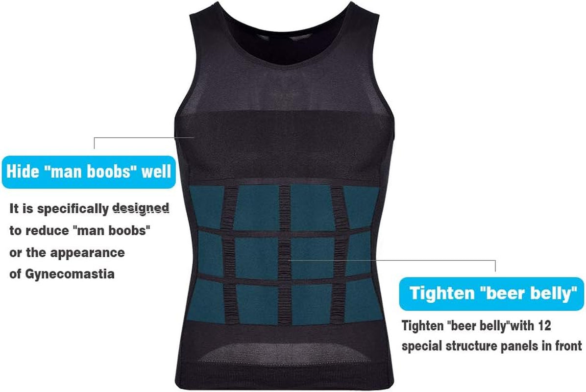 Mens Compression Tank Top Slimming Body Shaper Vest Shirts Abs Slim Gym